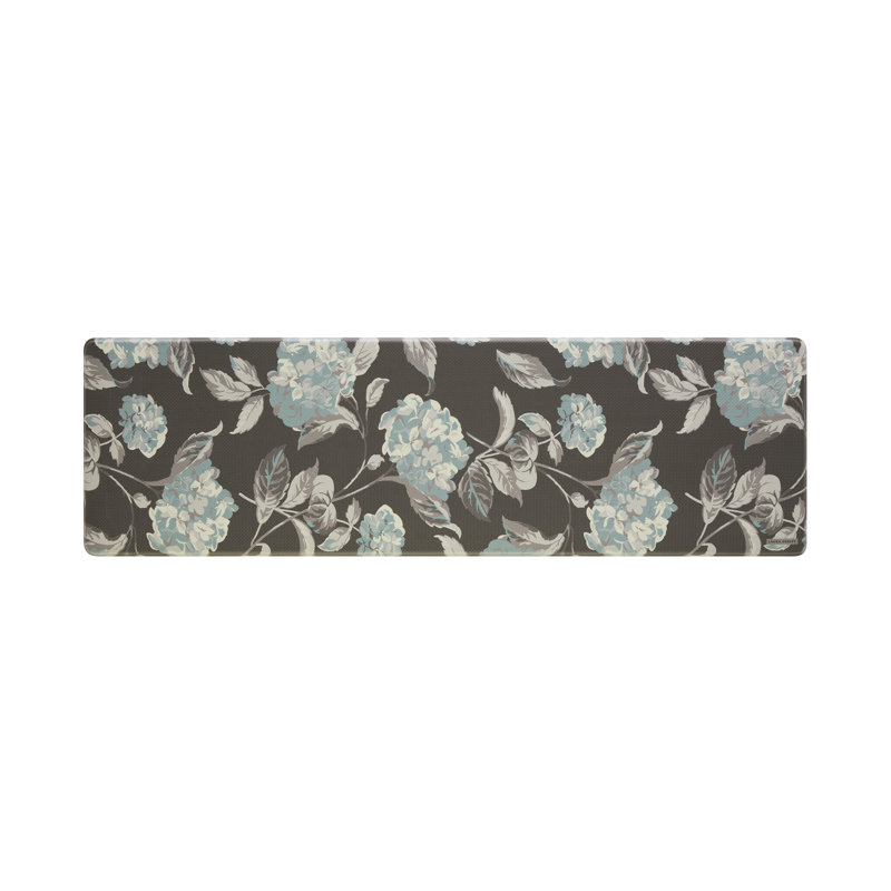 Gray Floral Anti-Fatigue Kitchen Mat, 17.5" x 60"