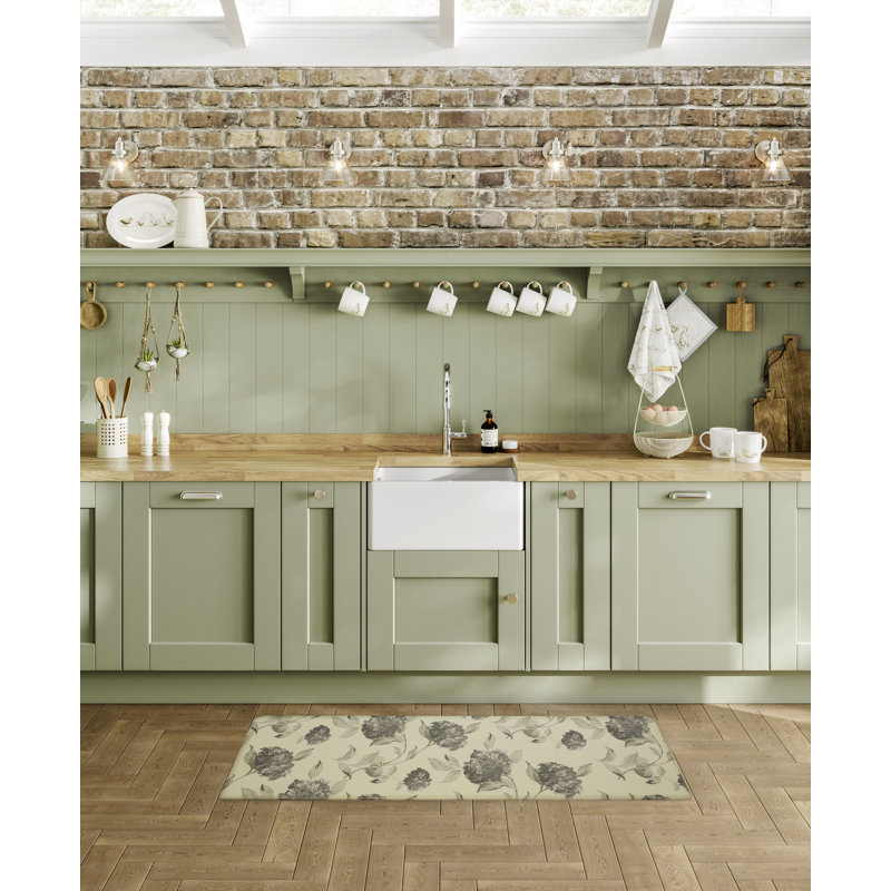 Gray Floral Anti-Fatigue Kitchen Mat, 17.5" x 60"