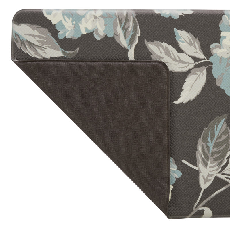 Gray Floral Anti-Fatigue Kitchen Mat, 17.5" x 60"