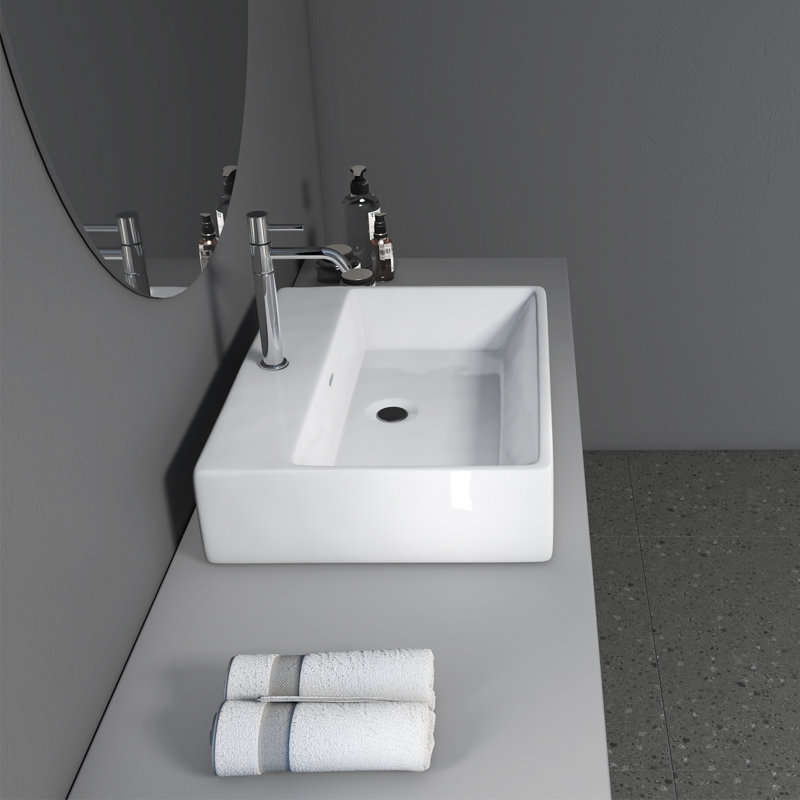 Altair 24'' White Ceramic Rectangular Bathroom Sink with Overflow