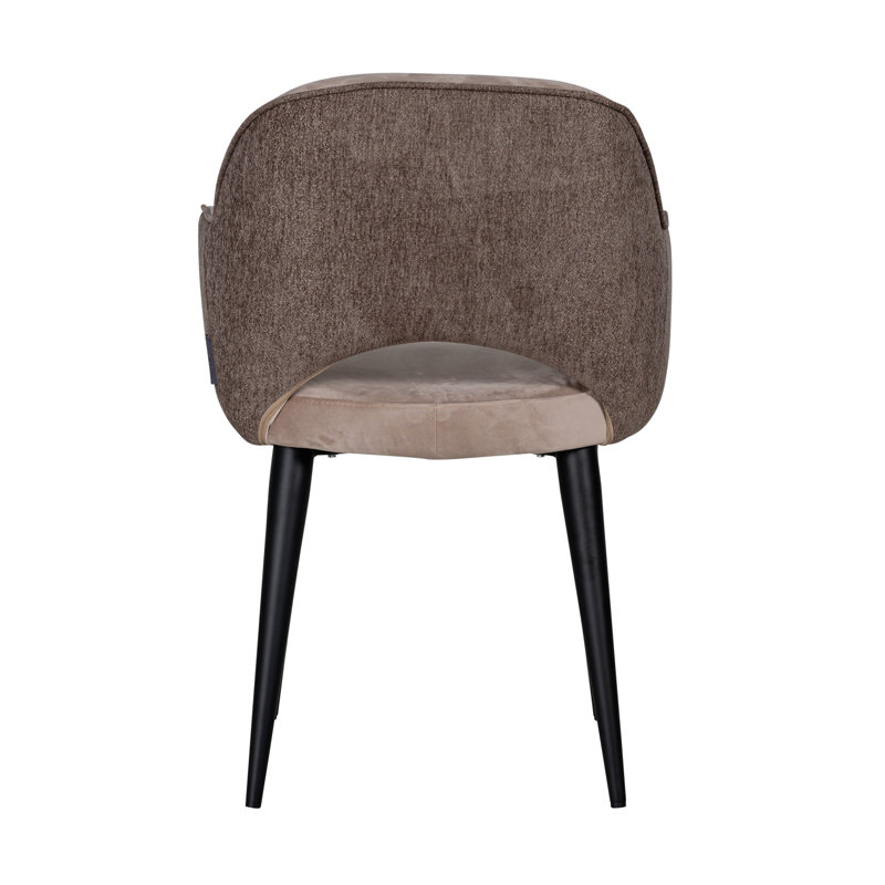 Khaki Velvet Upholstered Arm Chair with Black Legs