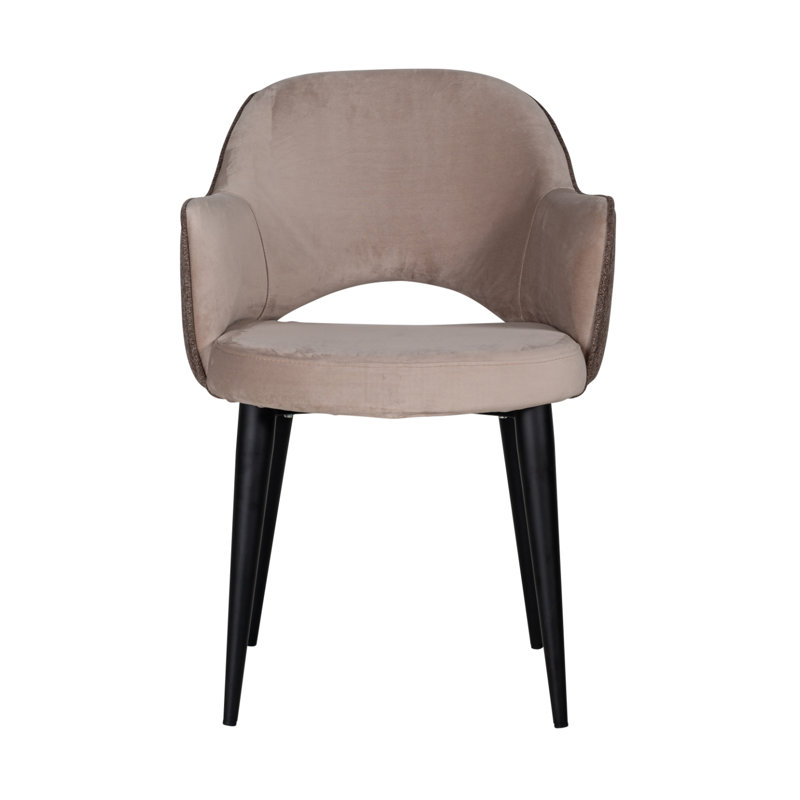 Khaki Velvet Upholstered Arm Chair with Black Legs