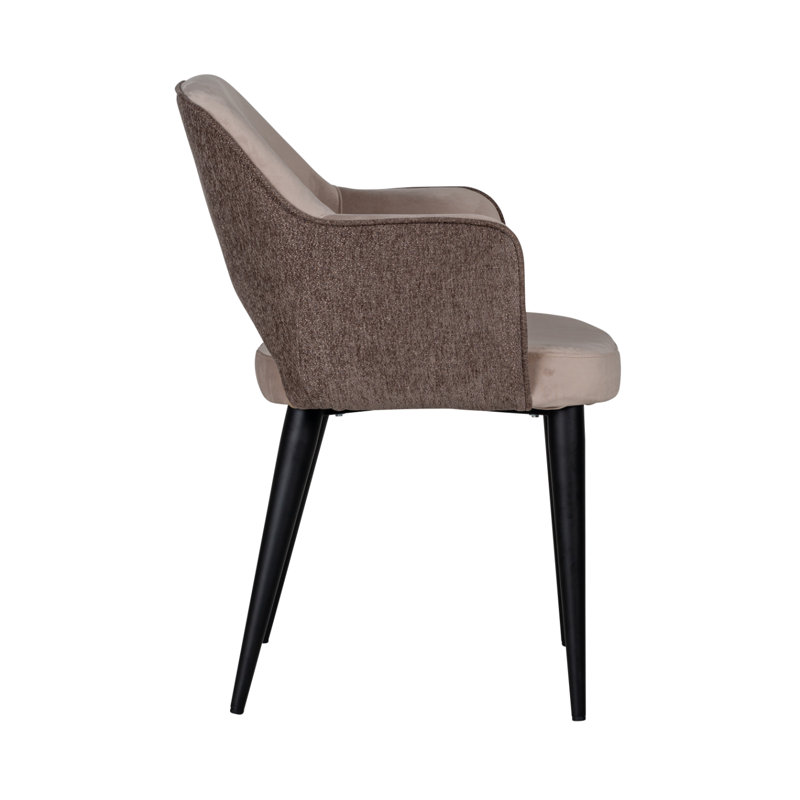 Khaki Velvet Upholstered Arm Chair with Black Legs