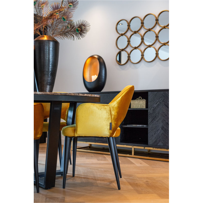 Khaki Velvet Upholstered Arm Chair with Black Legs