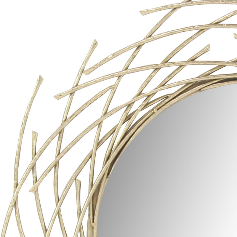 Gold Sunburst Round Wood Wall Mirror, 39"