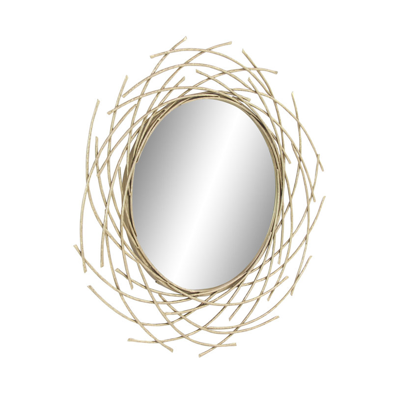 Gold Sunburst Round Wood Wall Mirror, 39"
