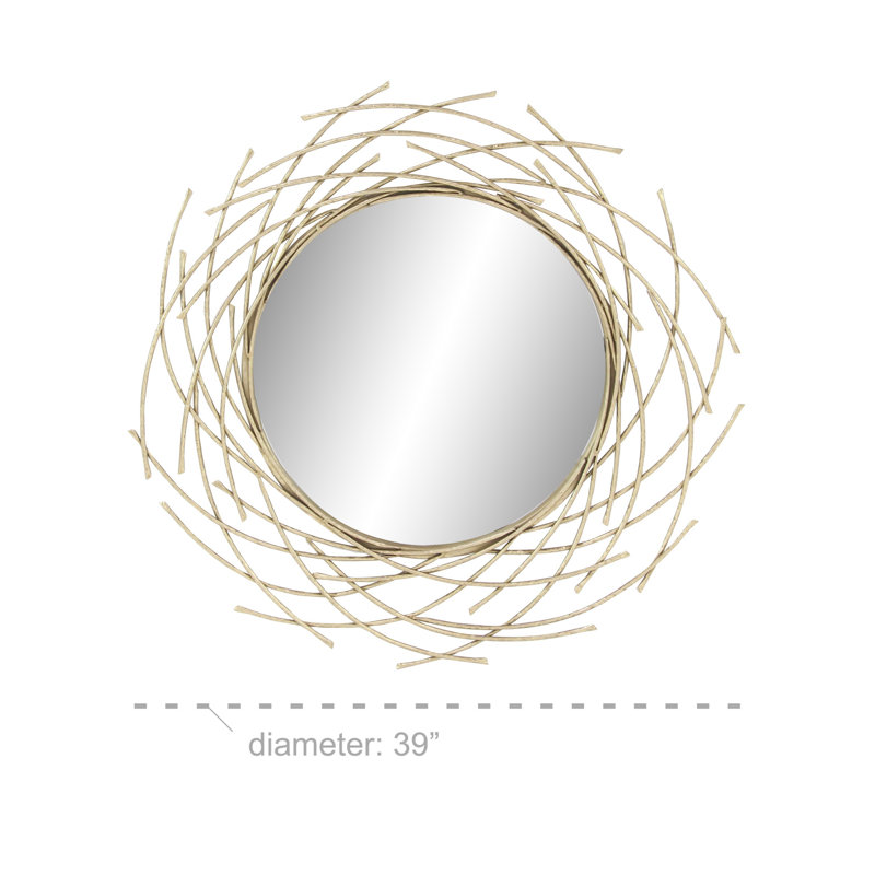 Gold Sunburst Round Wood Wall Mirror, 39"