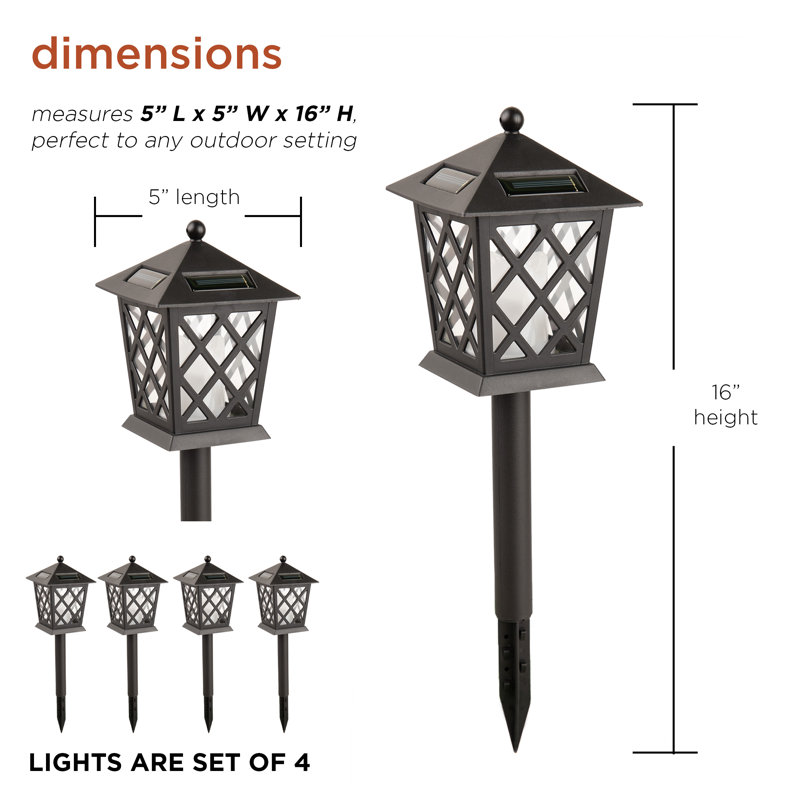 16" Tall Black Solar Powered LED Pathway Light Set