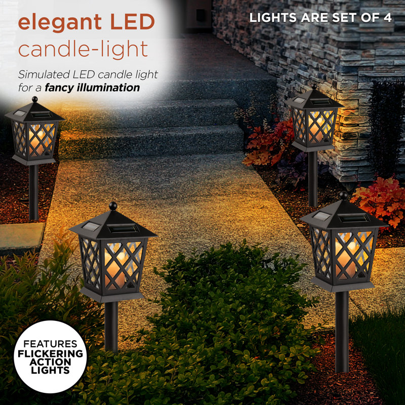 16" Tall Black Solar Powered LED Pathway Light Set