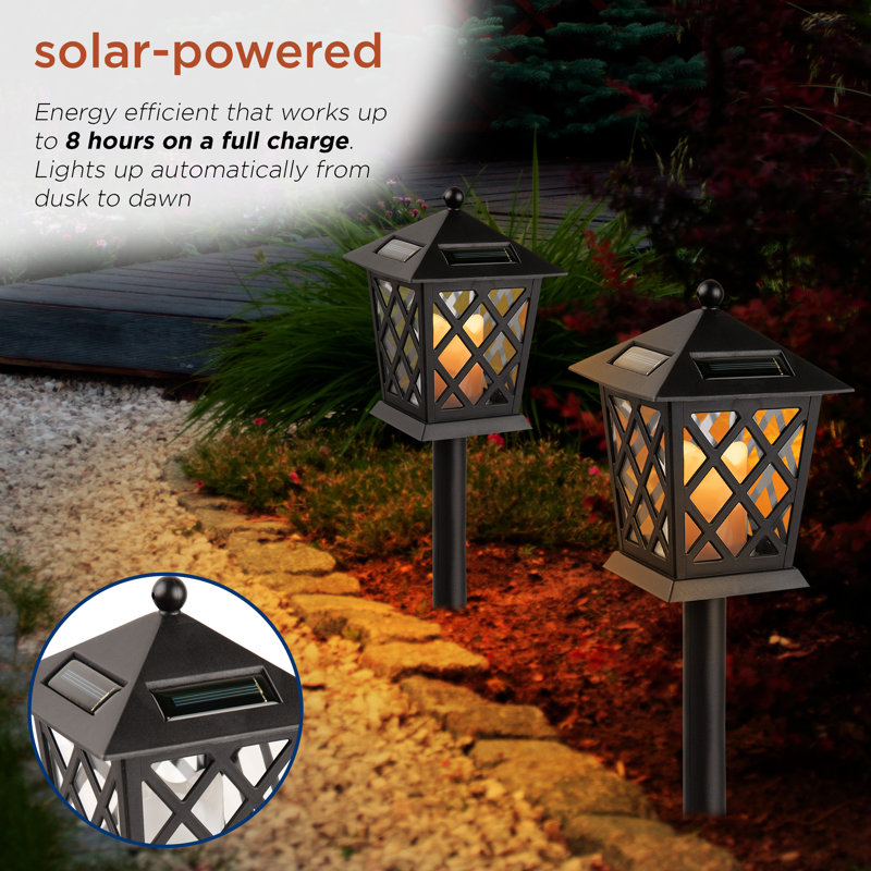 16" Tall Black Solar Powered LED Pathway Light Set