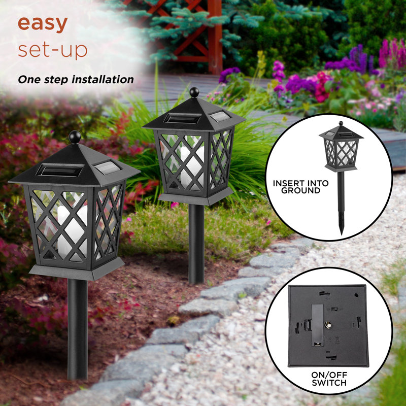 16" Tall Black Solar Powered LED Pathway Light Set