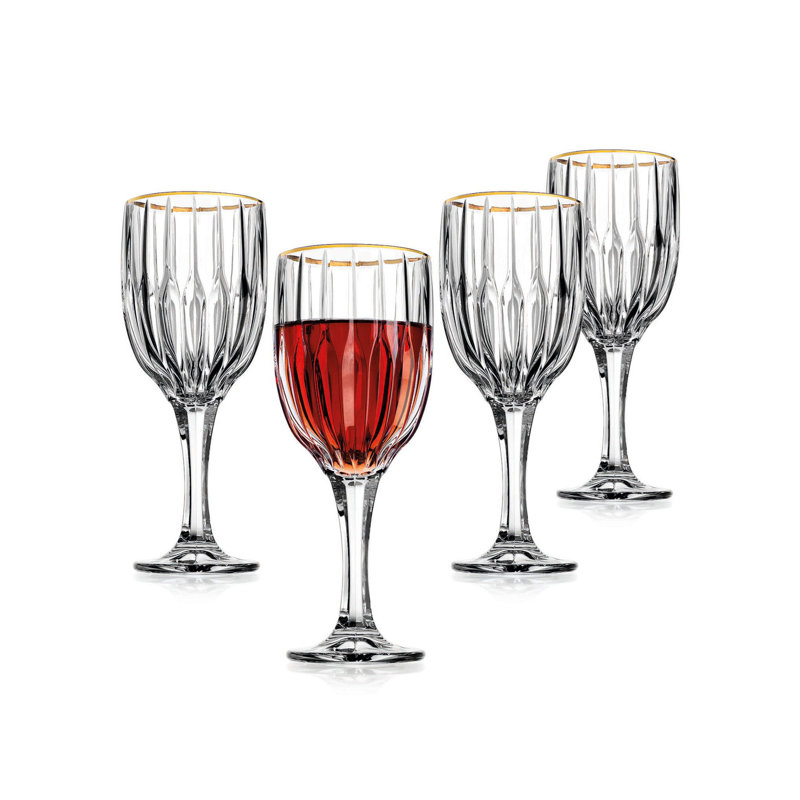 Set of 4 Pleated Gold Crystal Goblets
