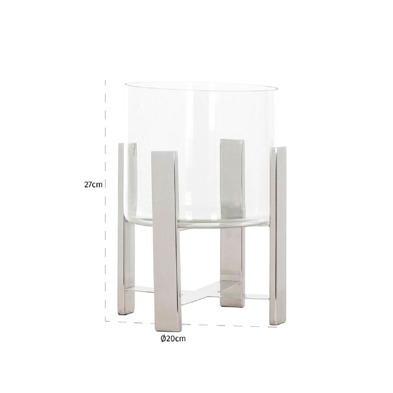 Tiko 11'' Clear Glass and Stainless Steel Hurricane Candleholder