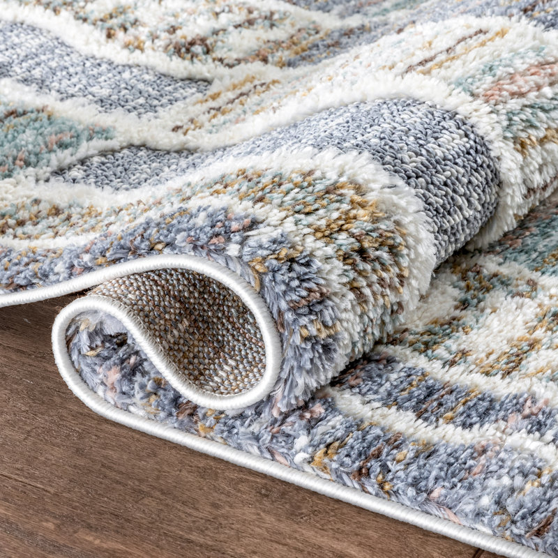 Reversible Gray Geometric Shag Area Rug, 47"x63", Easy Care