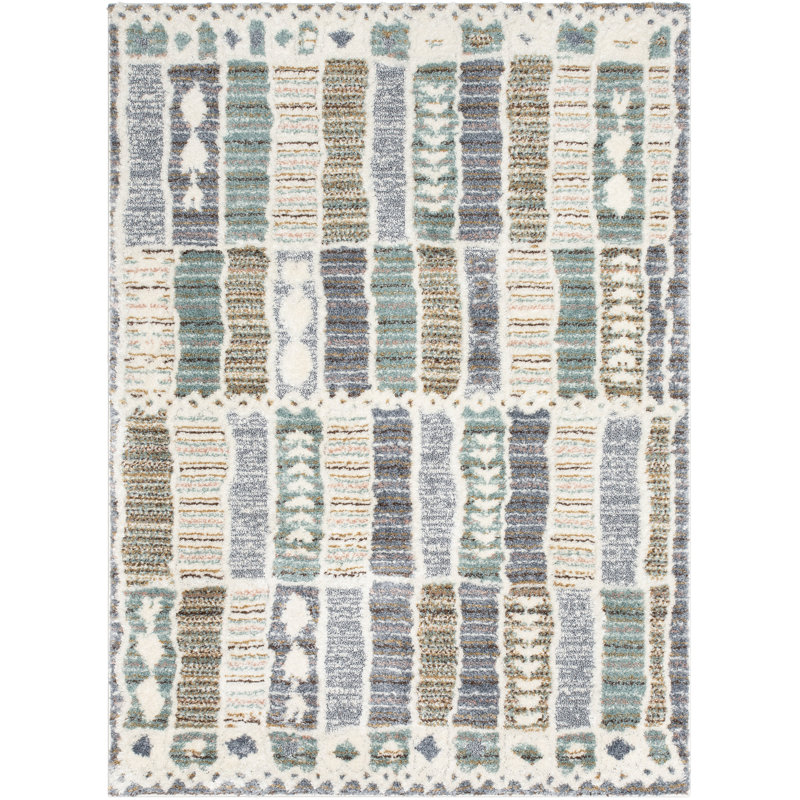 Reversible Gray Geometric Shag Area Rug, 47"x63", Easy Care