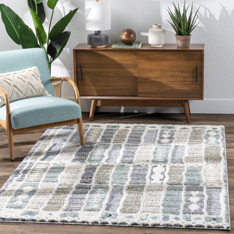Reversible Gray Geometric Shag Area Rug, 47"x63", Easy Care