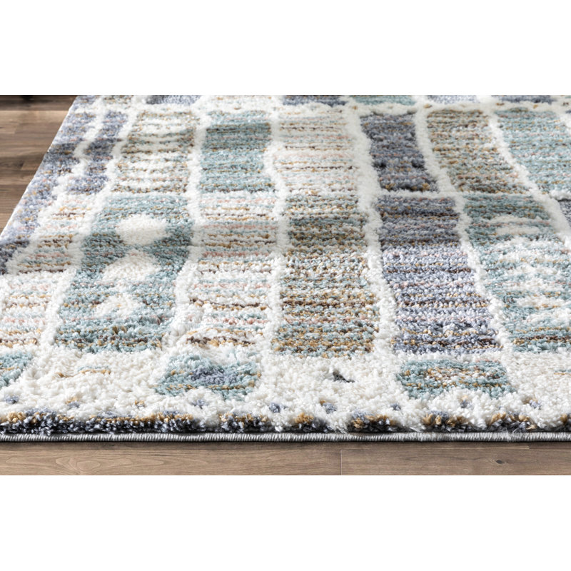 Reversible Gray Geometric Shag Area Rug, 47"x63", Easy Care