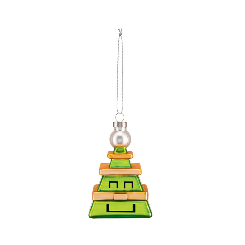 Green and Gold Glass Cubik Tree Christmas Ornament