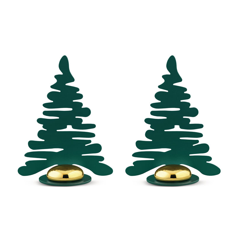 Emerald Green Steel Christmas Tree Figurine Set with Gold Accents