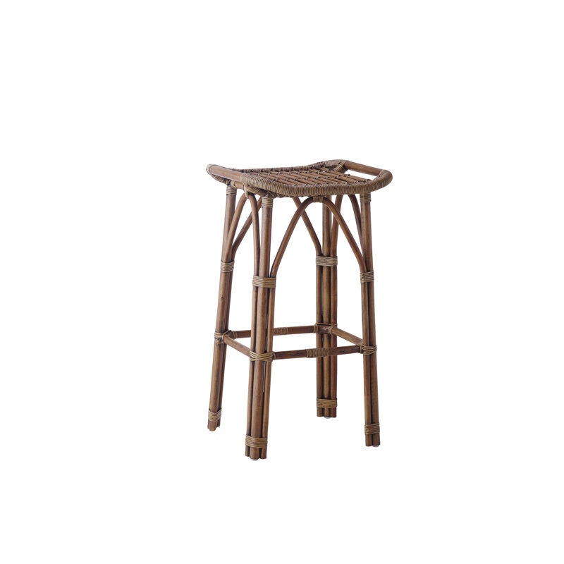 Saddle Style Antique Rattan Bar Stool - 24.8" Seat Height