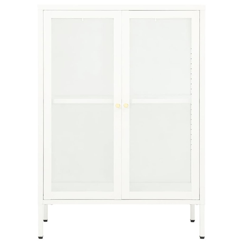 Sleek White Steel and Glass Sideboard with Adjustable Shelves
