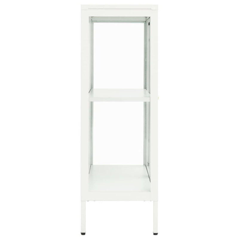 Sleek White Steel and Glass Sideboard with Adjustable Shelves