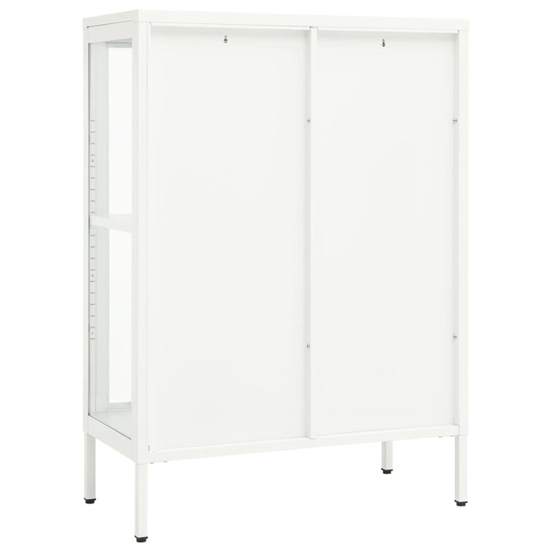 Sleek White Steel and Glass Sideboard with Adjustable Shelves