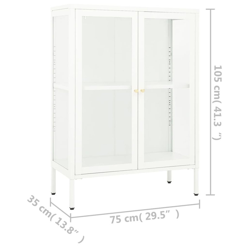 Sleek White Steel and Glass Sideboard with Adjustable Shelves