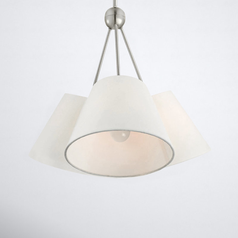 Brushed Nickel 3-Light Modern Chandelier with Off-White Shades