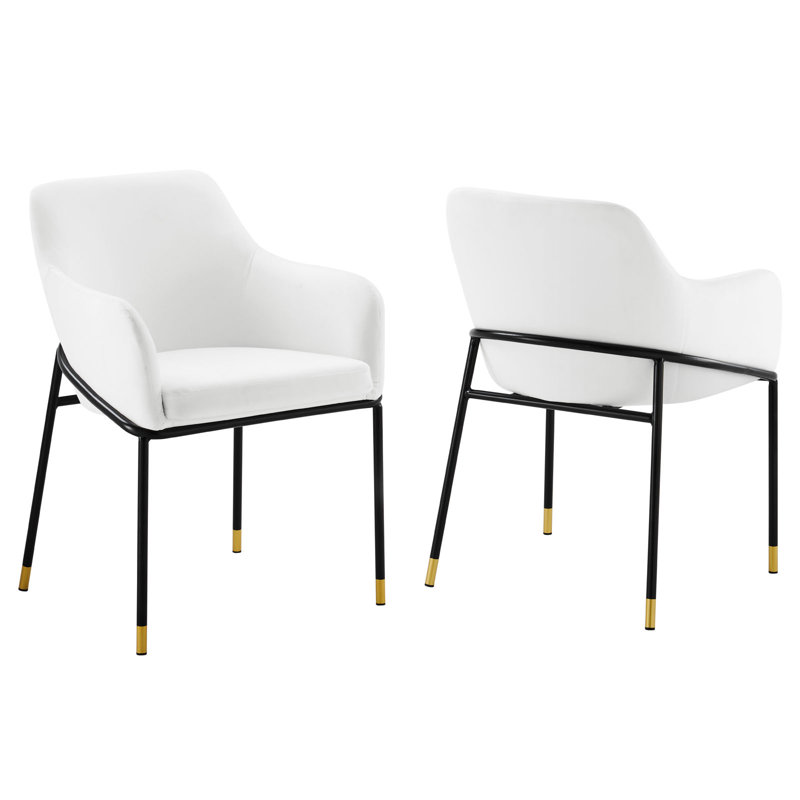 White Velvet Upholstered Arm Chair with Metal Legs