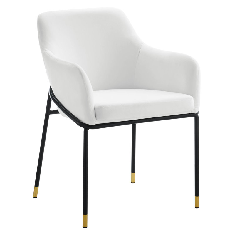 White Velvet Upholstered Arm Chair with Metal Legs