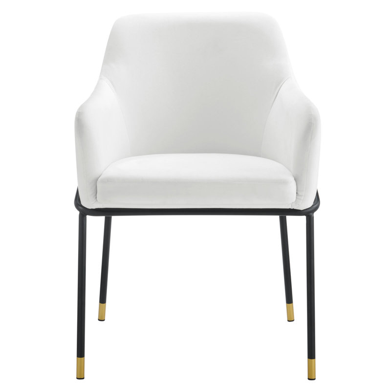 White Velvet Upholstered Arm Chair with Metal Legs