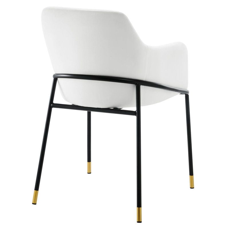 White Velvet Upholstered Arm Chair with Metal Legs