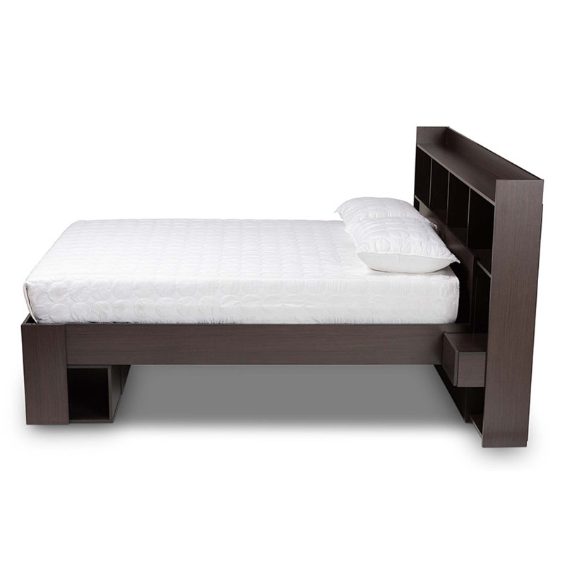 Dexton Dark Brown Queen Wood Platform Storage Bed with Shelves