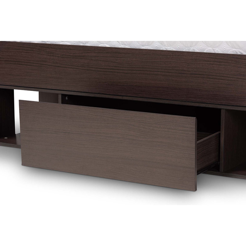 Dexton Dark Brown Queen Wood Platform Storage Bed with Shelves