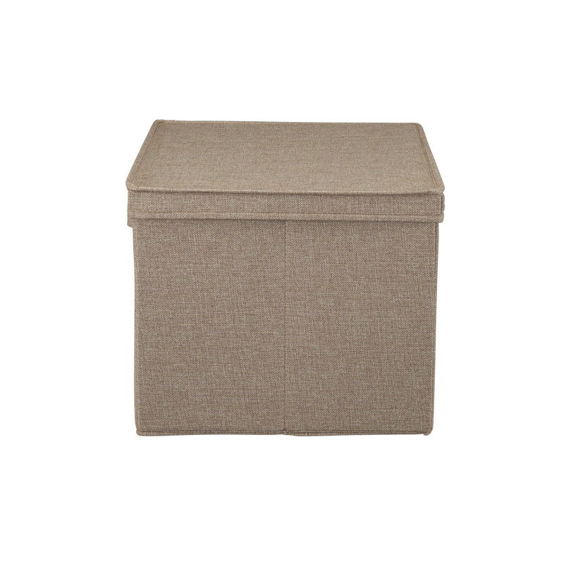 Latte Linen Wide Collapsible Storage Box with Lid, Set of 2