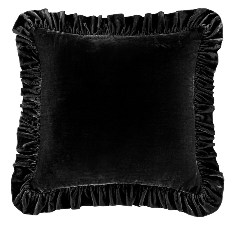 Stella Luxe Black Faux Silk Velvet Ruffled 27" Euro Sham