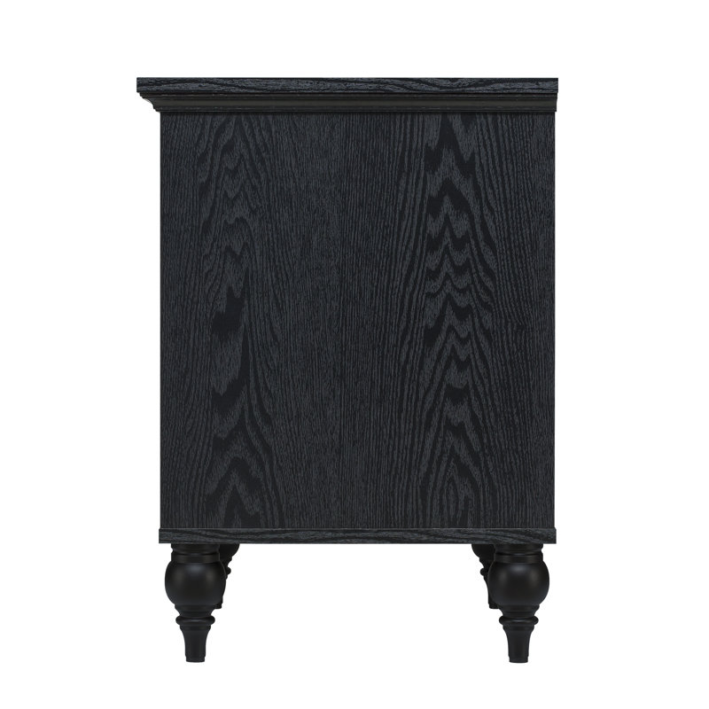 Transitional Black and Rattan 2-Drawer Nightstand with Lathe-Turned Feet
