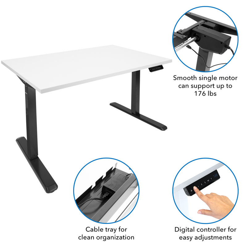Black and White Adjustable Electric Sit-Stand Desk with Steel Frame