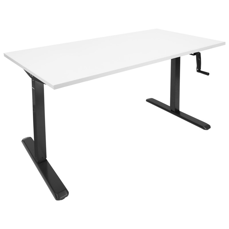 ErgoFlex Hand Crank Adjustable Sit-Stand Desk in White & Black