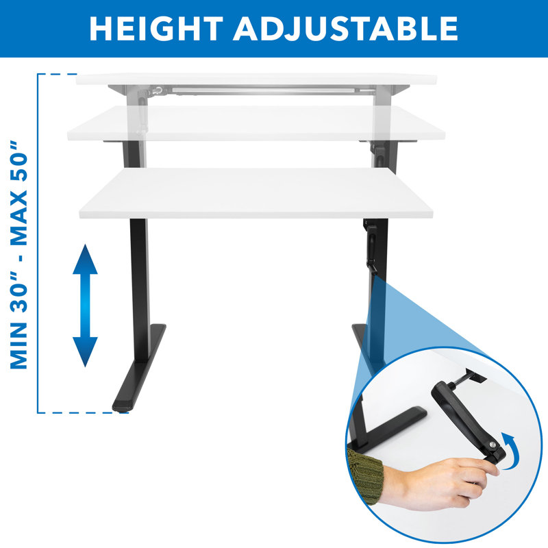 ErgoFlex Hand Crank Adjustable Sit-Stand Desk in White & Black