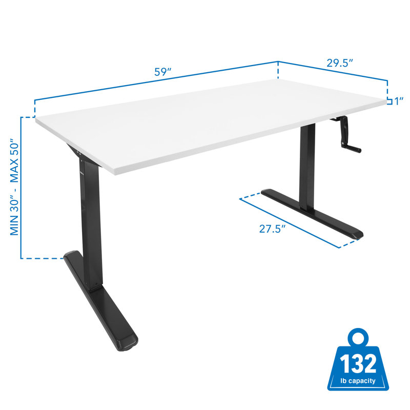 ErgoFlex Hand Crank Adjustable Sit-Stand Desk in White & Black