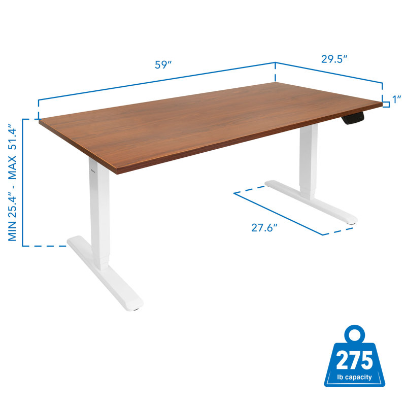 ErgoMaster Pro White Electric Sit/Stand Desk with Brown Top and Dual Motor