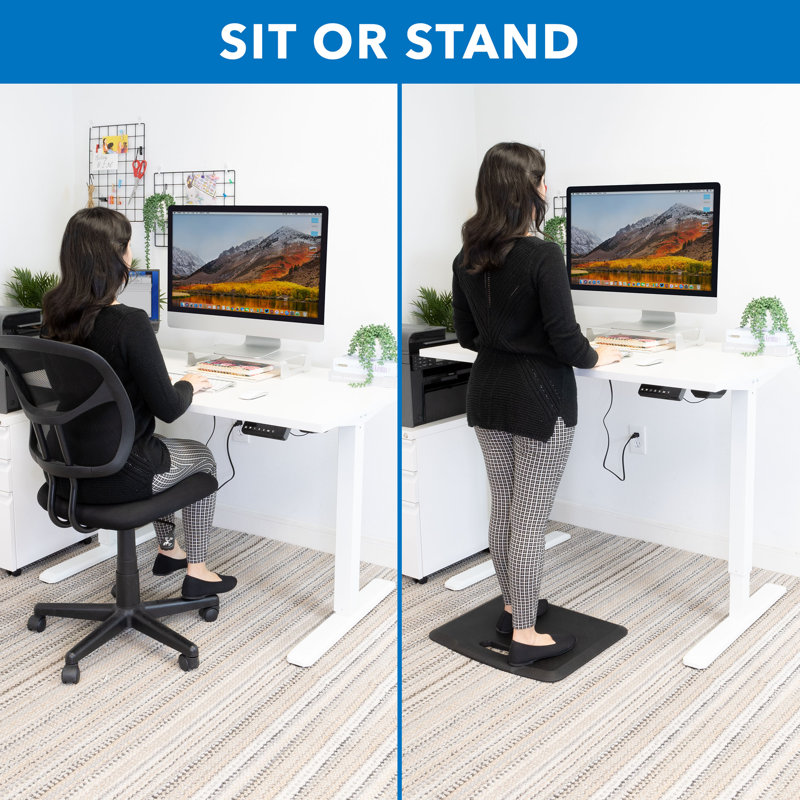 Electric Adjustable Height Sit-Stand Desk with Power Outlet, White Steel