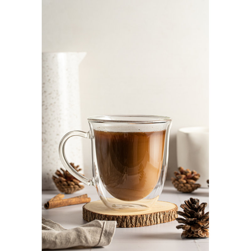 Clear Double Wall Insulated Glass Coffee Mugs - 13.5 oz Set