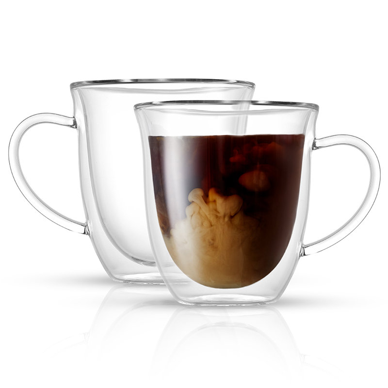 Clear Double Wall Insulated Glass Coffee Mugs - 13.5 oz Set