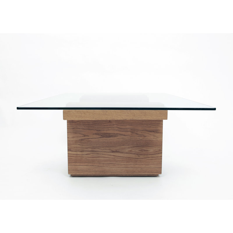 White Oak Rectangular Glass Top Coffee Table with Storage