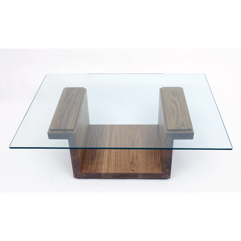 White Oak Rectangular Glass Top Coffee Table with Storage