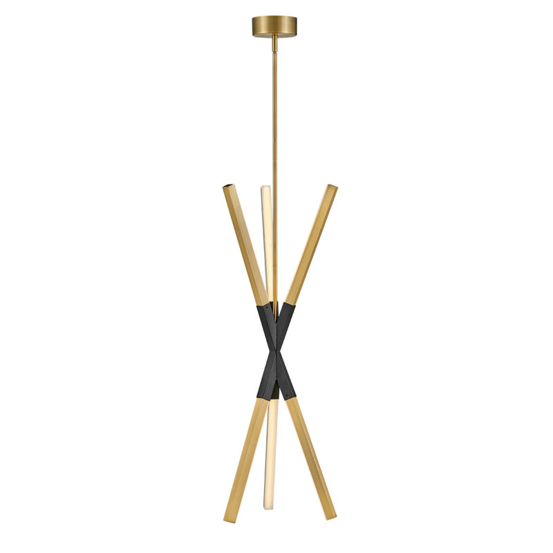 Rae Modern LED Sputnik Linear Chandelier in Lacquered Brass and Black