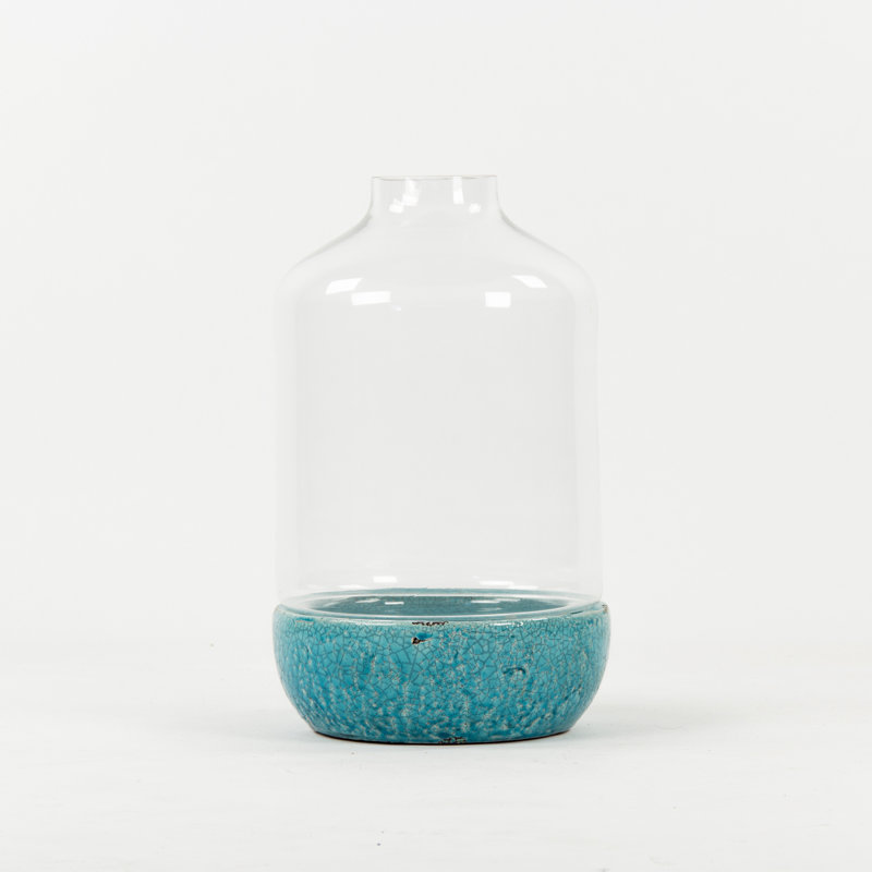 Blue Ceramic Distressed Pottery with Tall Glass Casing